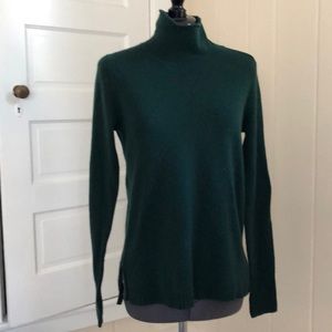 White + Warren green cashmere roll neck sweater